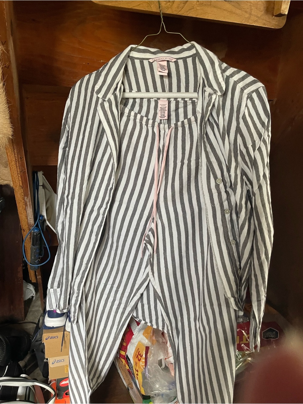 Victoria's Secret Gray and White Striped Pajamas